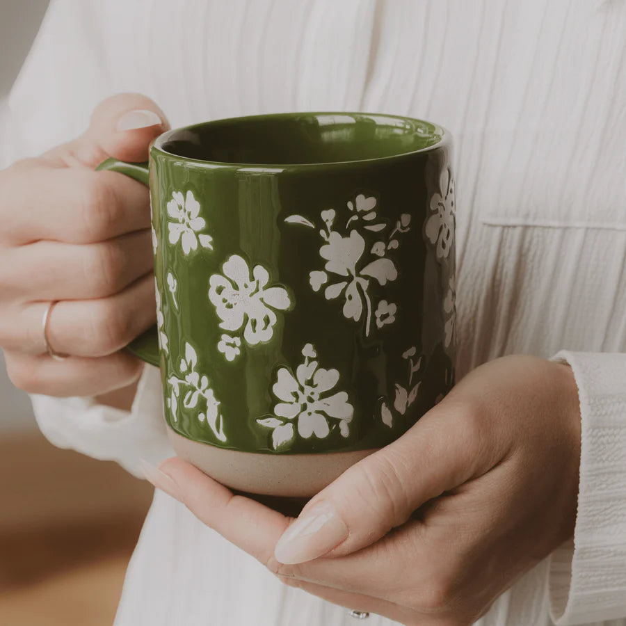 Green floral mug