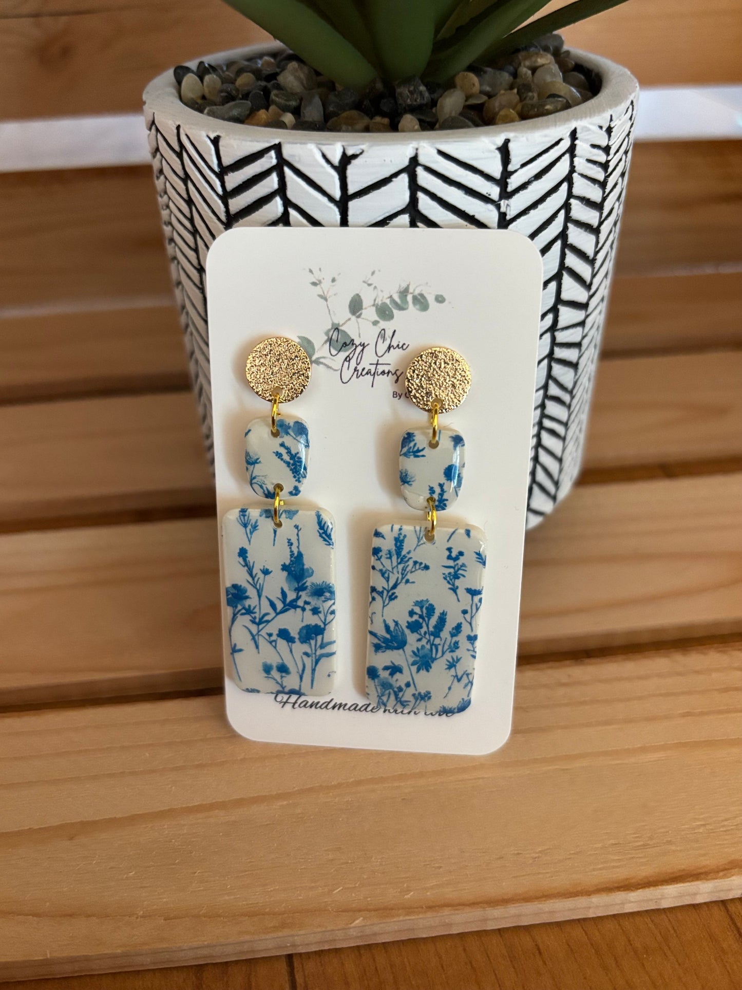 Blue floral earrings