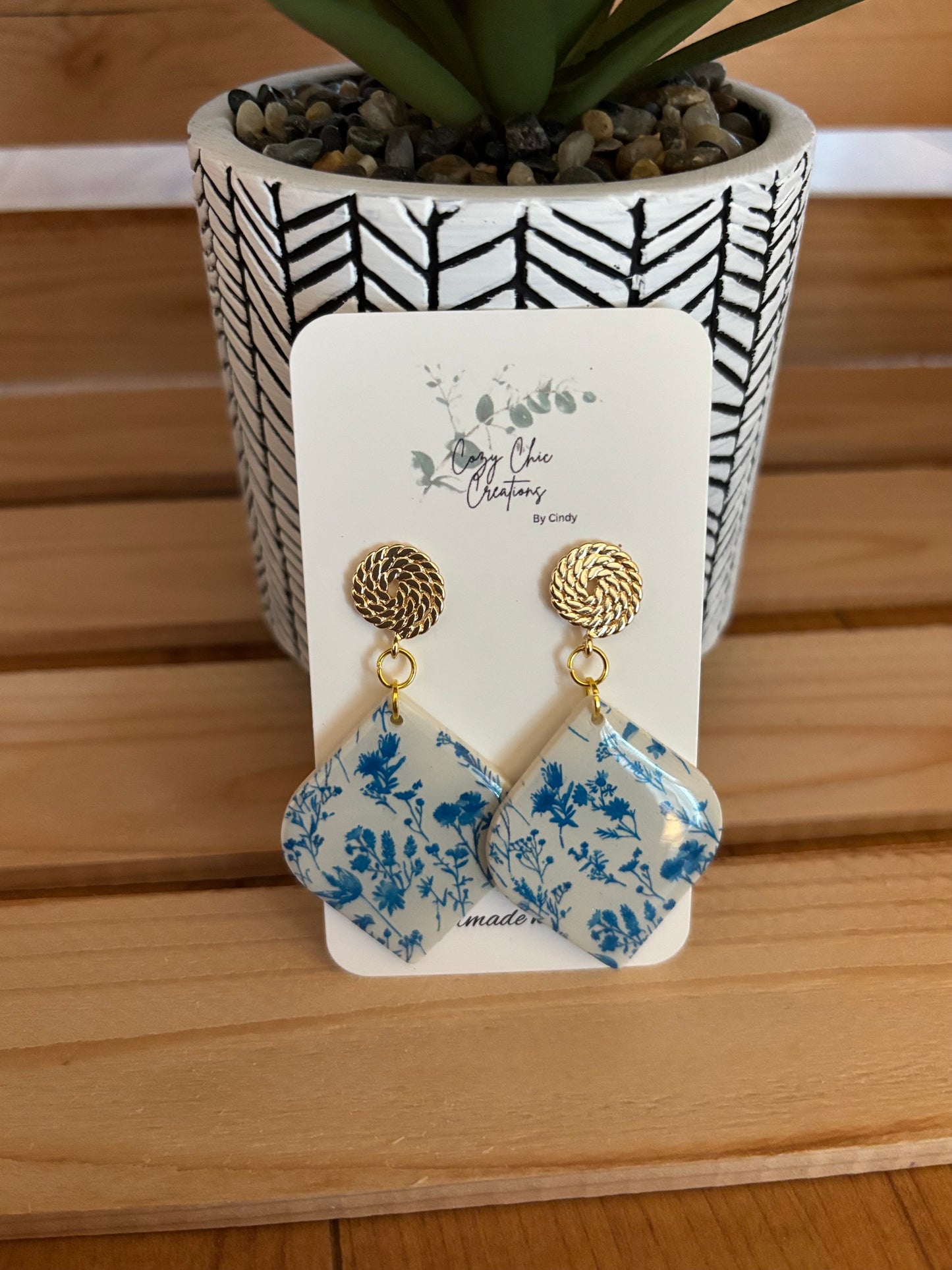 Blue floral earrings