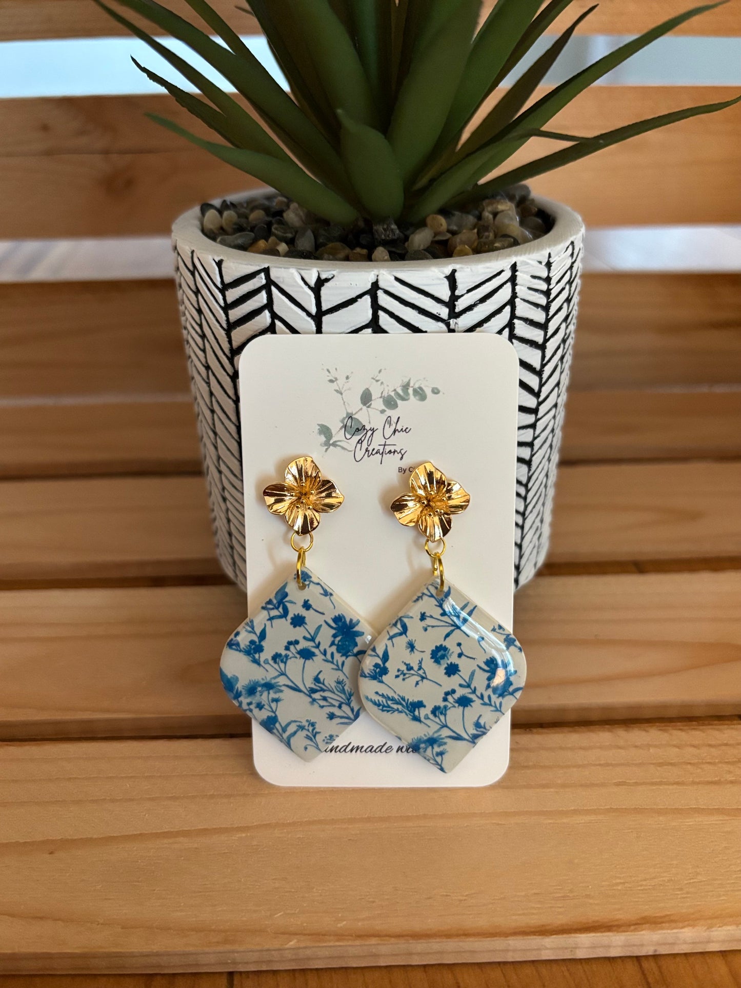 Blue floral earrings