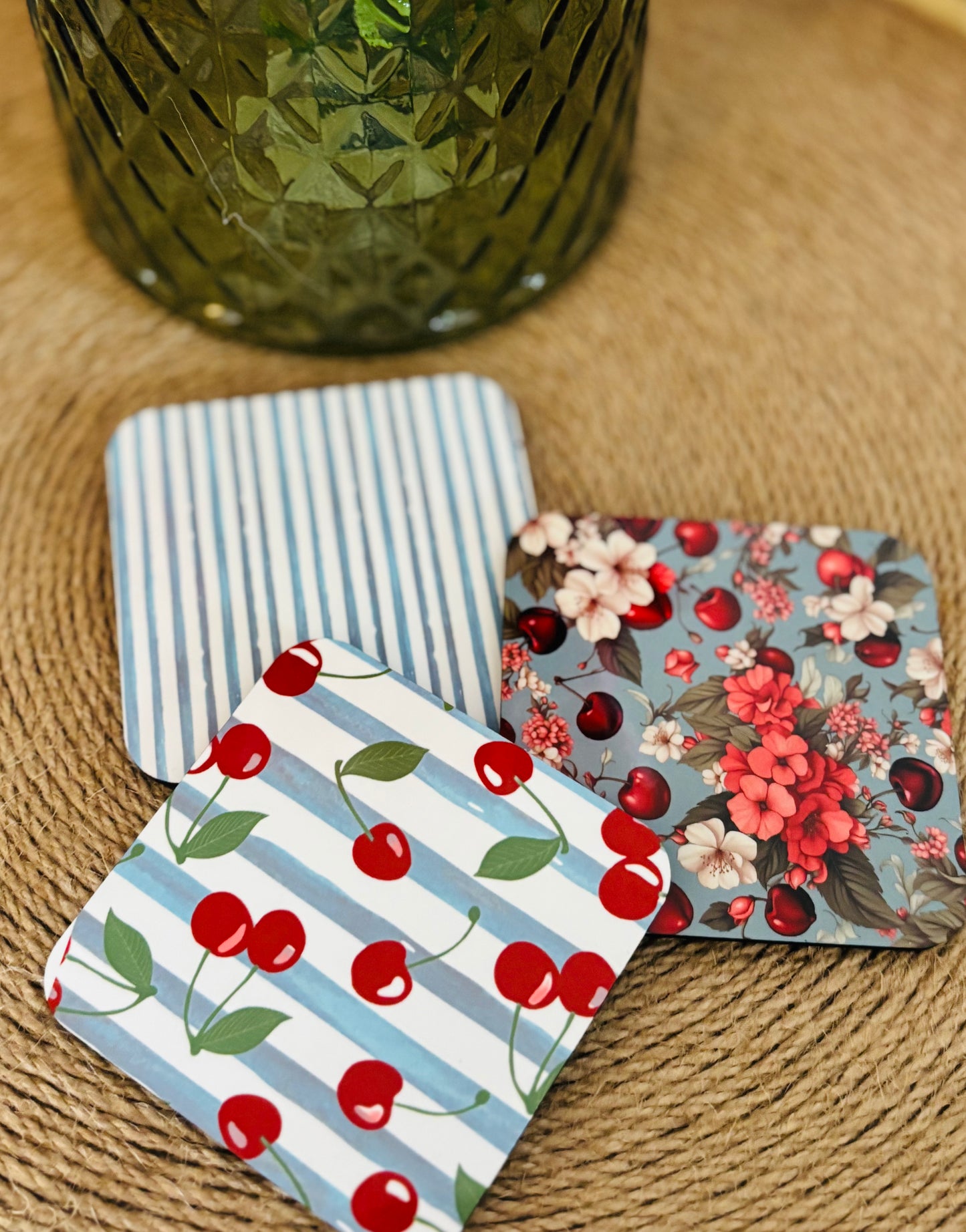 Cherries and stripes fridge magnets