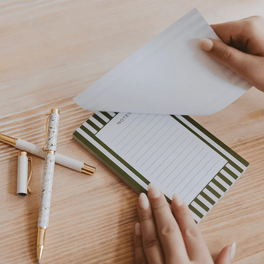Striped notepad in green