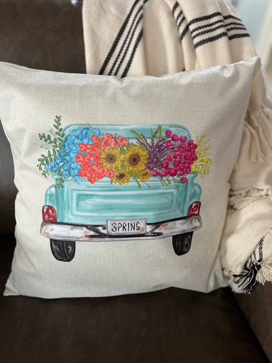 Spring flower truck pillow cover