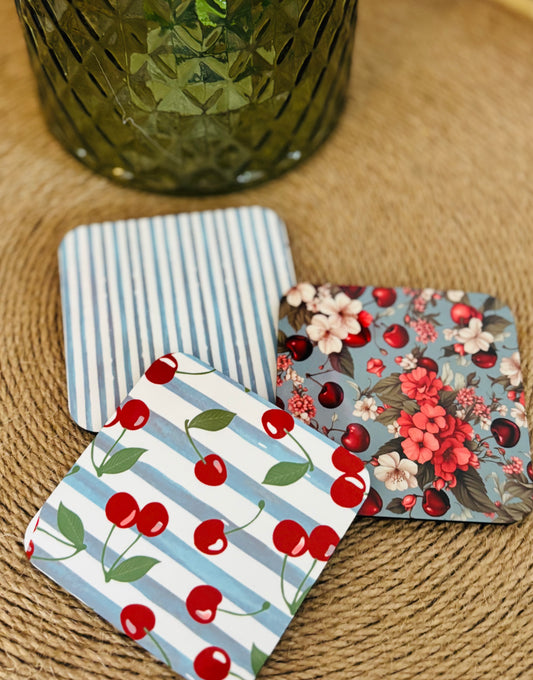 Cherries and stripes fridge magnets