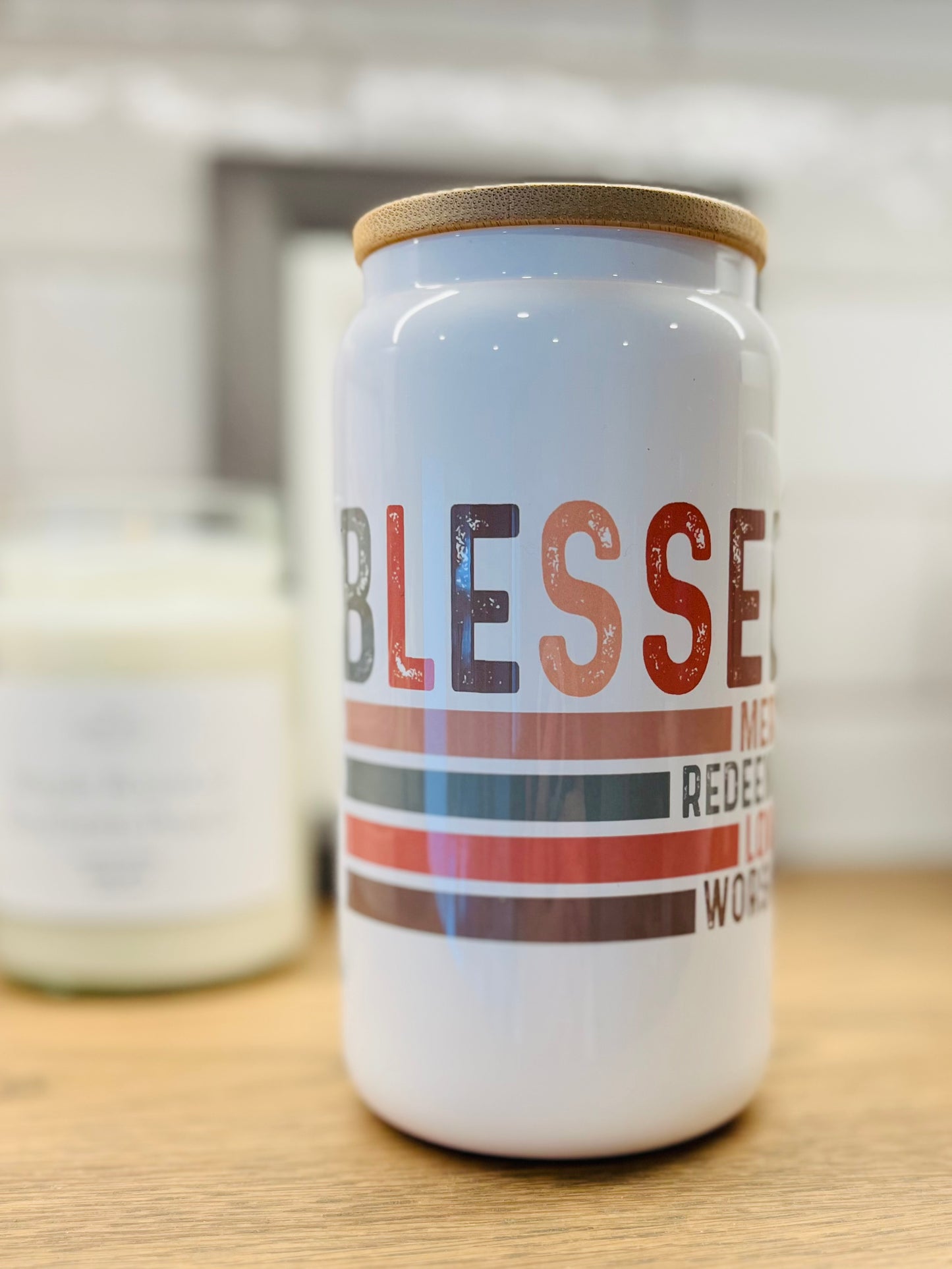 Blessed Libbey glass cup with glass straw