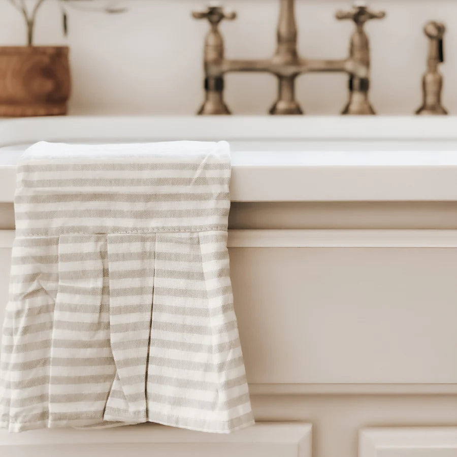 Tan striped tea towel